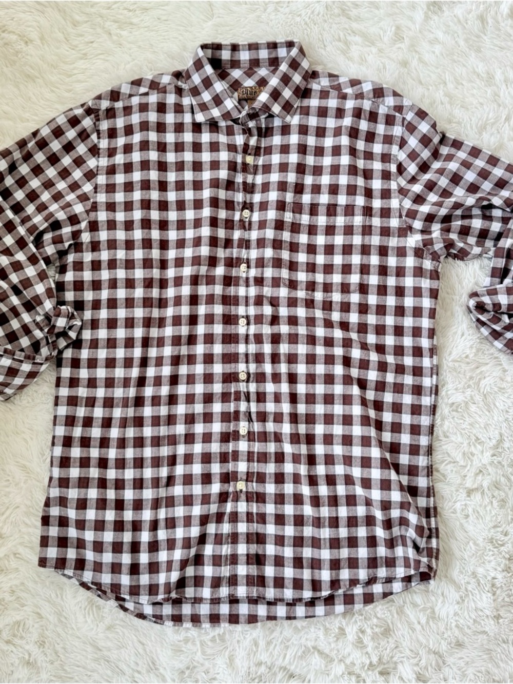 Classic Brown and White Check Men's Button-Up Shirt, XLT